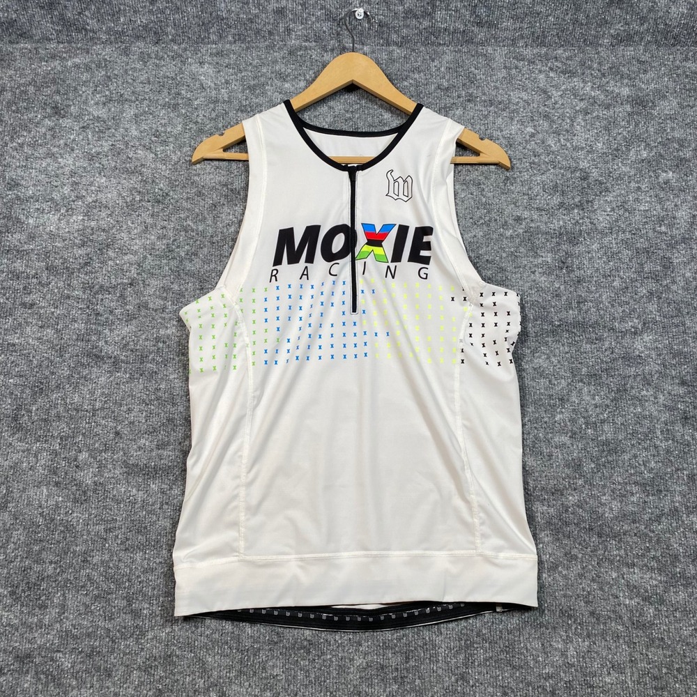 Wattie Ink Moxie Racing Mens XXL White Sleeveless Cycling Triathlon Jersey USA